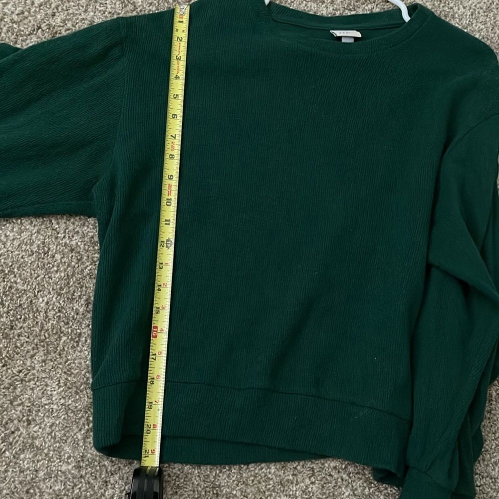 Dark Green Ruffle Sleeve Sweatshirt - Picture 5 of 6